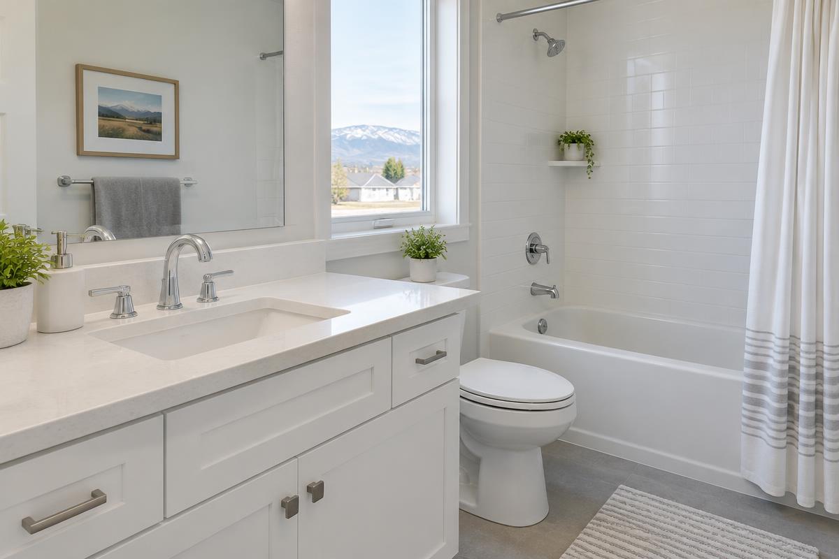 Clean bathroom with newly installed faucet and fixtures by Top Option Plumbing in the Treasure Valley